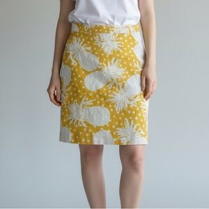 ANN TAYLOR sz 8 Skirt white yellow pineapple stretch cotton pencil skirt Lined